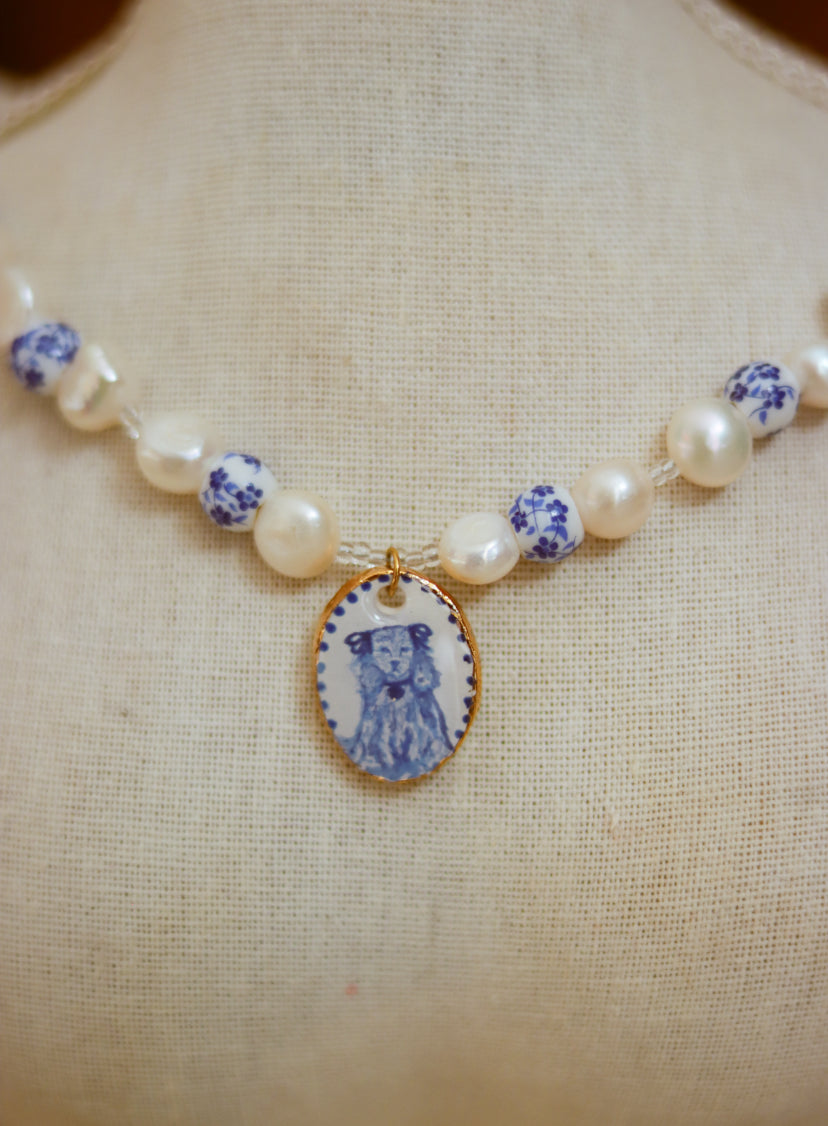 ‘Puppy’ Freshwater Pearl Porcelain Necklace
