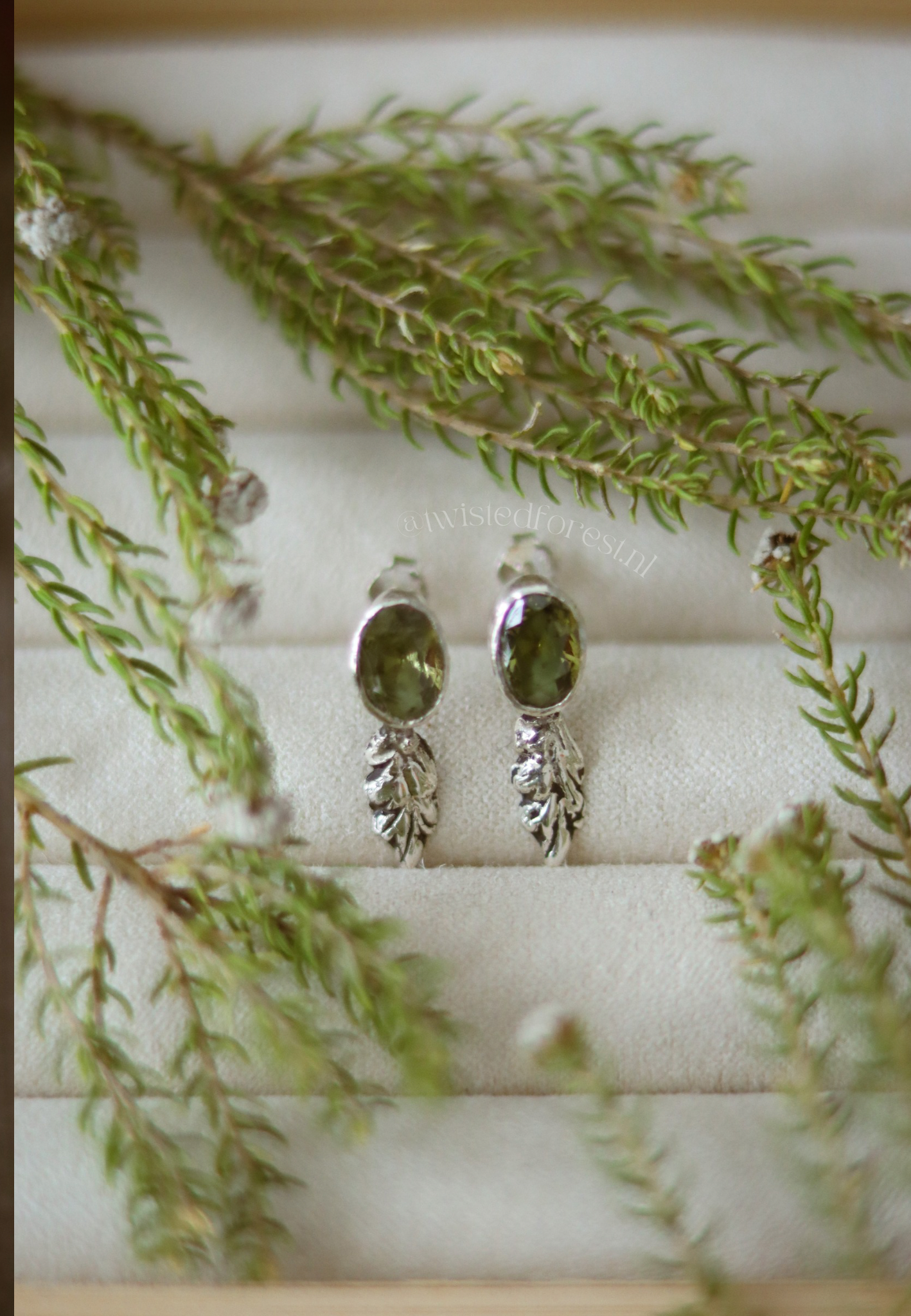 Sterling Silver Peridot Oak Leaf Stud Earrings