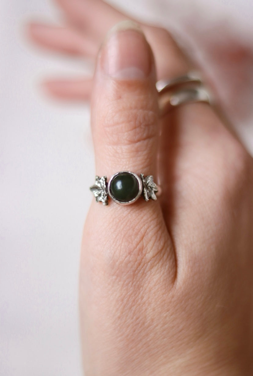 Moss Agate Sterling Silver Maple Ring