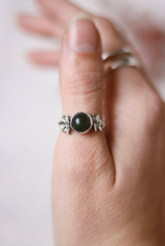 Moss Agate Sterling Silver Maple Ring