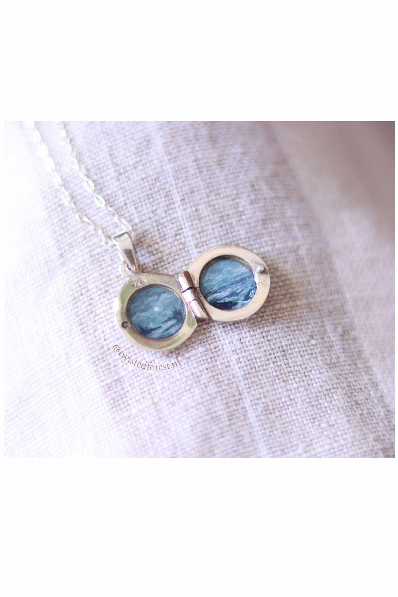 ‘Selene’ Hand-Painted Sterling Silver Locket