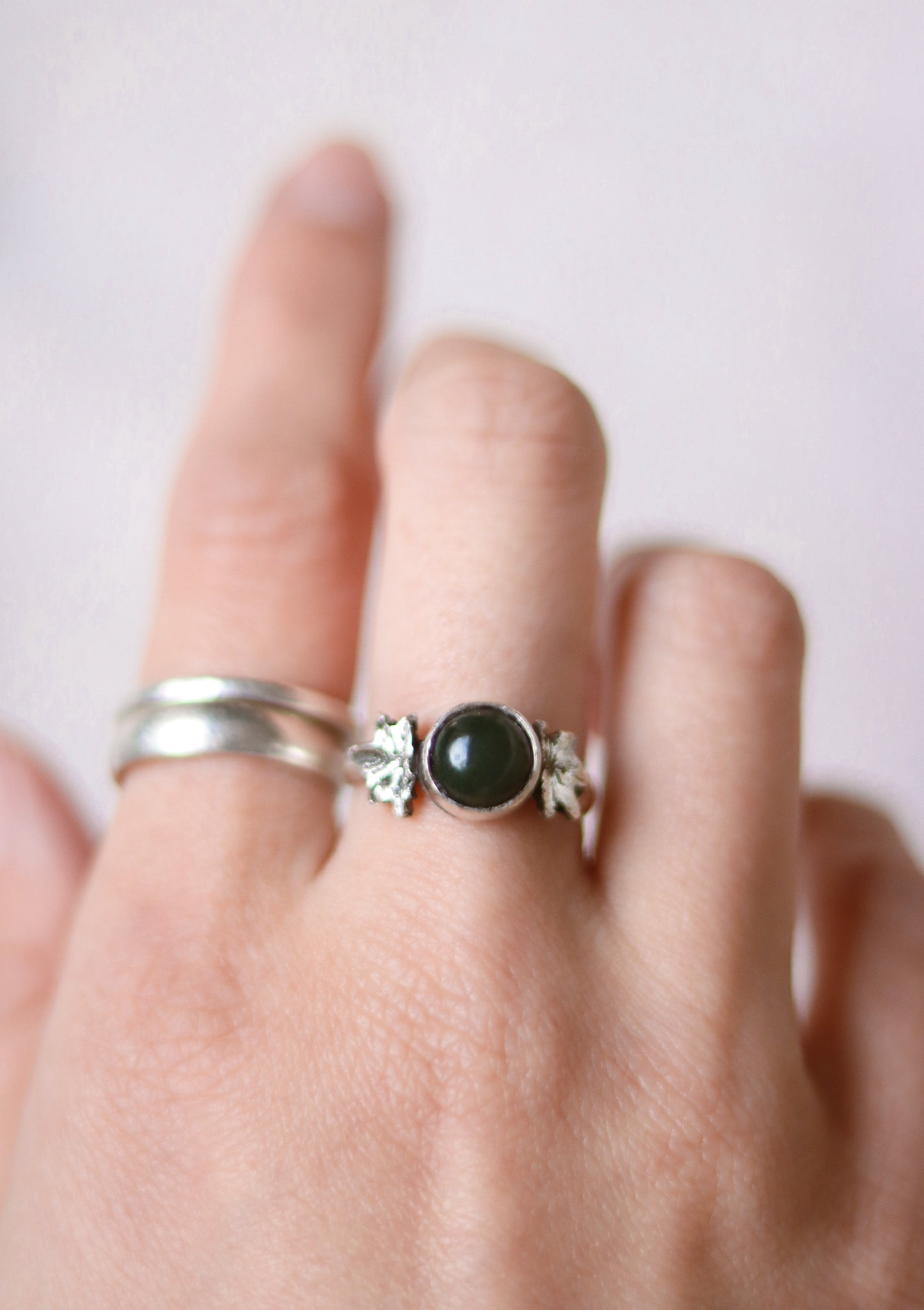 Moss Agate Sterling Silver Maple Ring