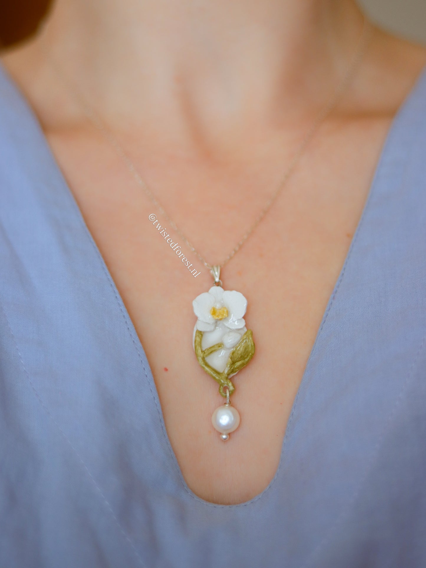 ‘Orchid Bud’ Freshwater Pearl Sterling Silver Necklace