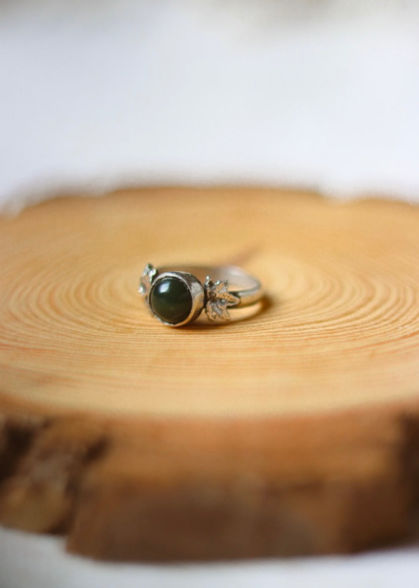 Moss Agate Sterling Silver Maple Ring