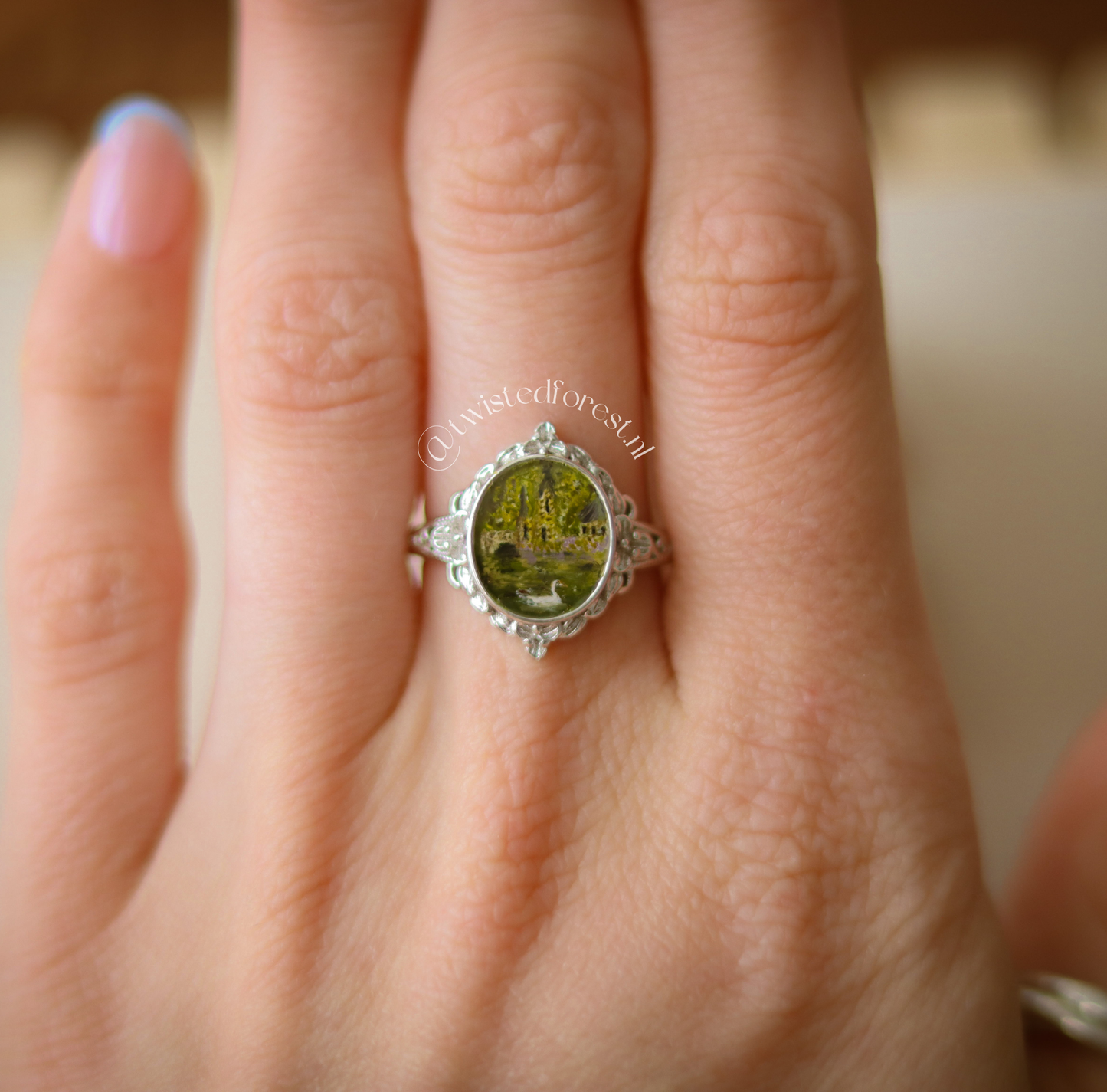 “Swanmere Castle” Hand-Painted Sterling Silver Ring