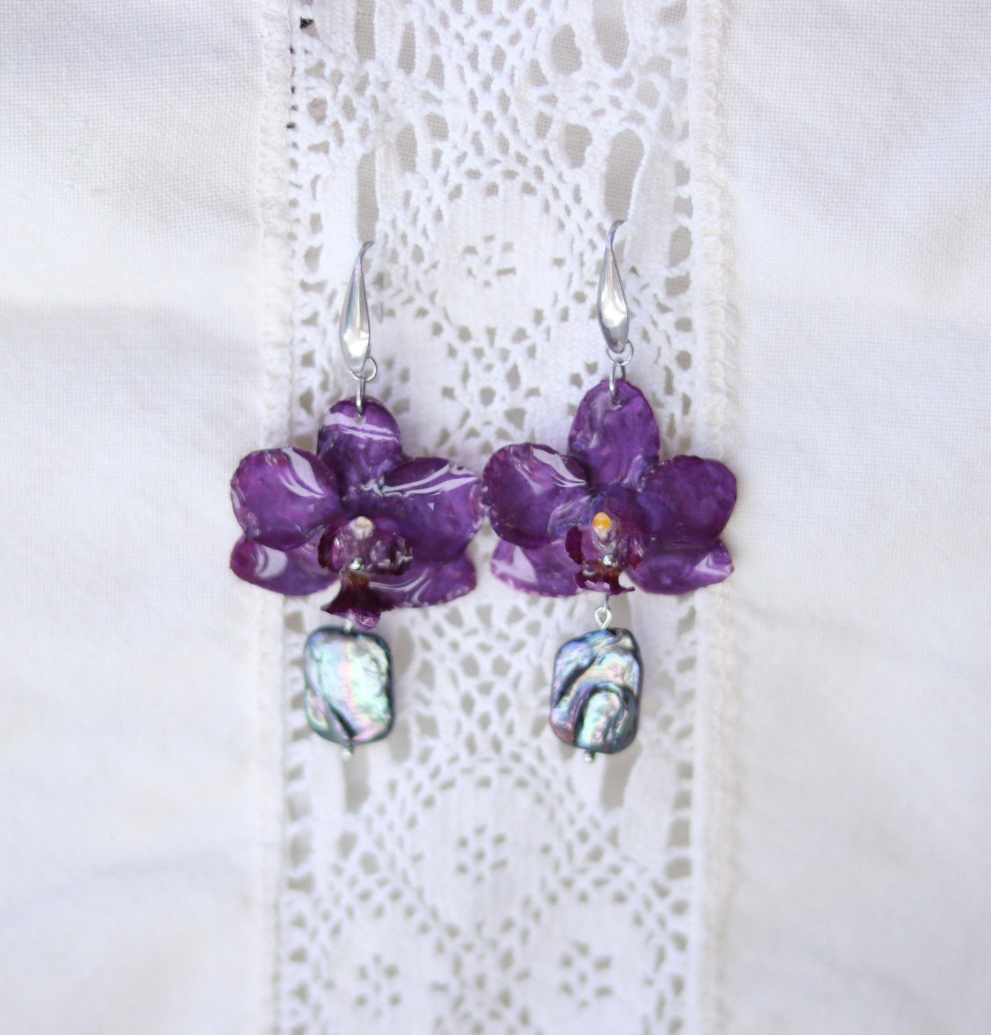 Orchid & Freshwater Pearl Earrings