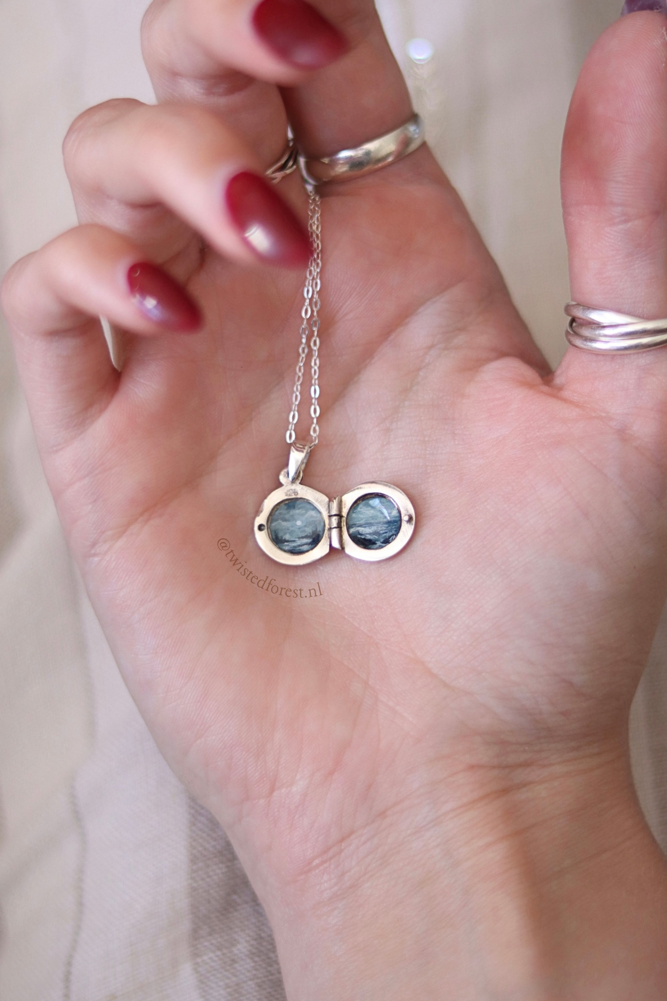 ‘Selene’ Hand-Painted Sterling Silver Locket