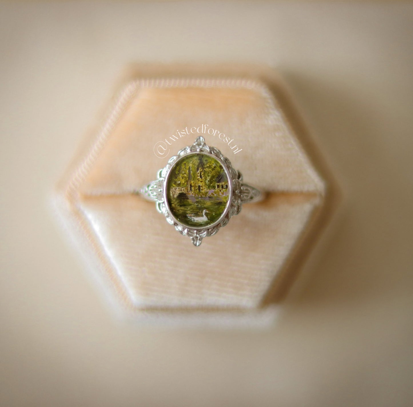 “Swanmere Castle” Hand-Painted Sterling Silver Ring