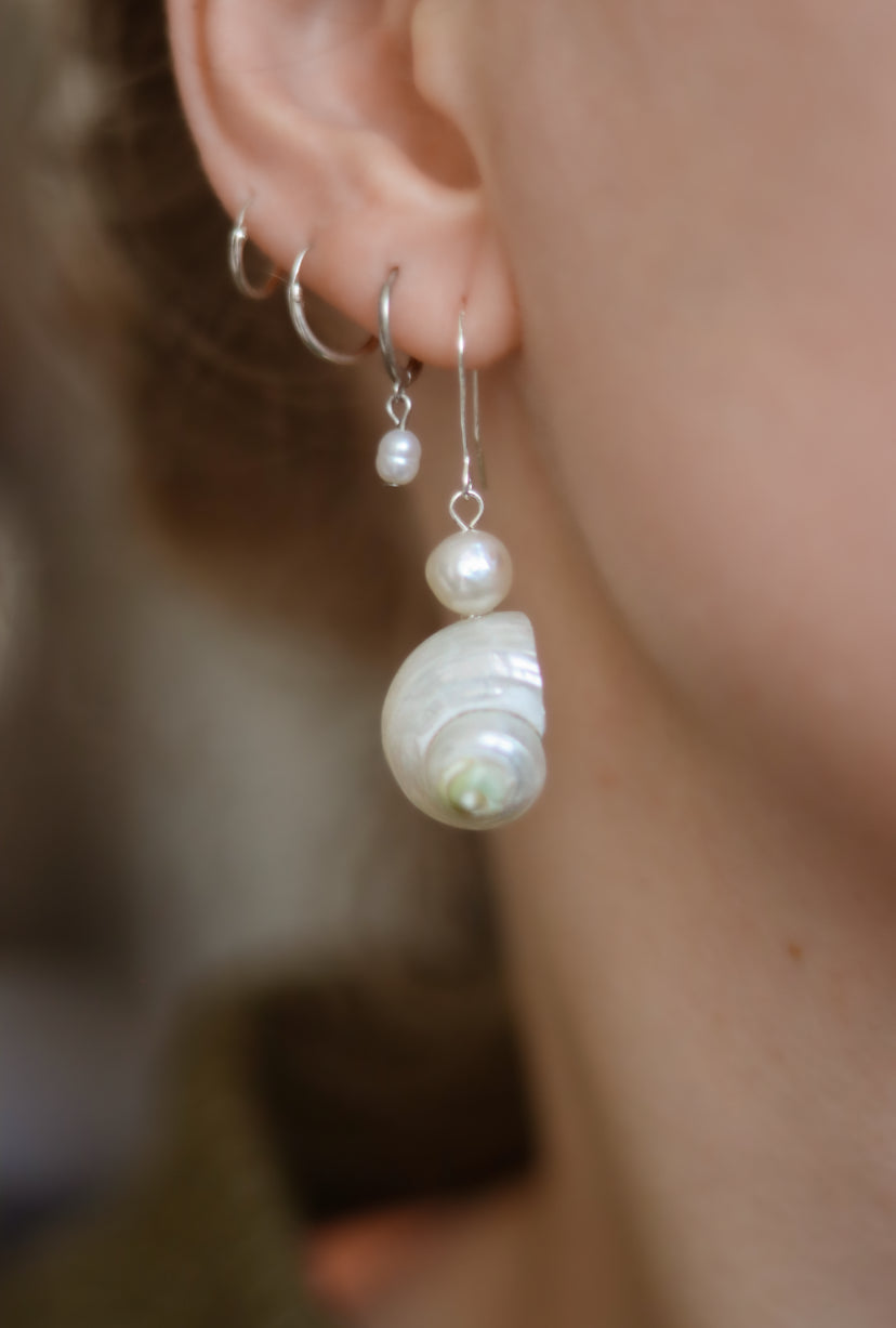 ‘Seashell’ Freshwater Pearl Sterling Silver Earrings