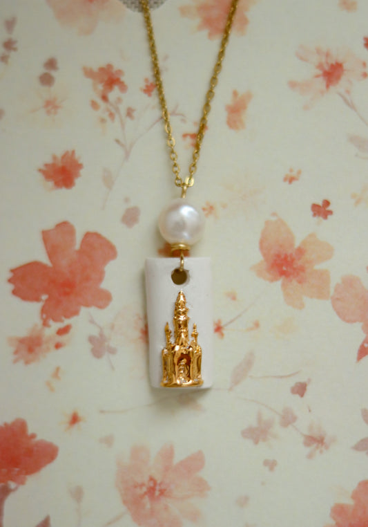 ‘Golden Castle’ Freshwater Pearl Porcelain Necklace