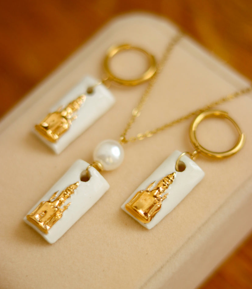 ‘Golden Castle’ Porcelain Earrings