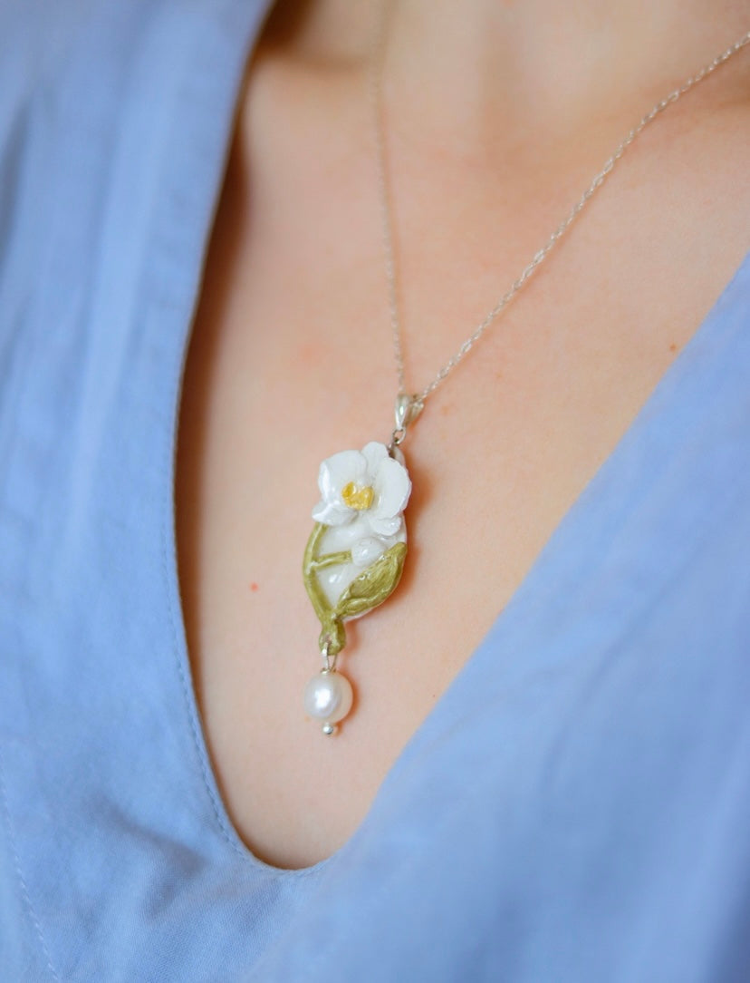 ‘Orchid Bud’ Freshwater Pearl Sterling Silver Necklace