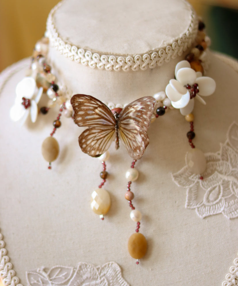 ‘Glassy Tiger’ Freshwater Pearl & Gemstone Butterfly Necklace
