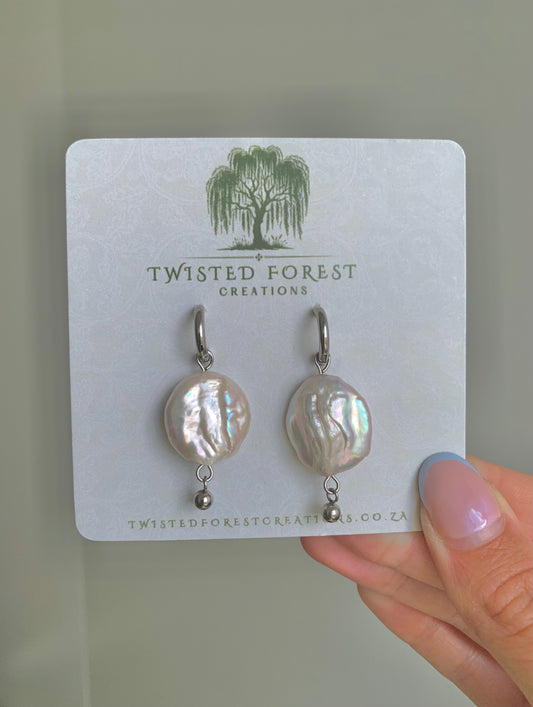 Mermaid Coin Freshwater Pearl Hoops