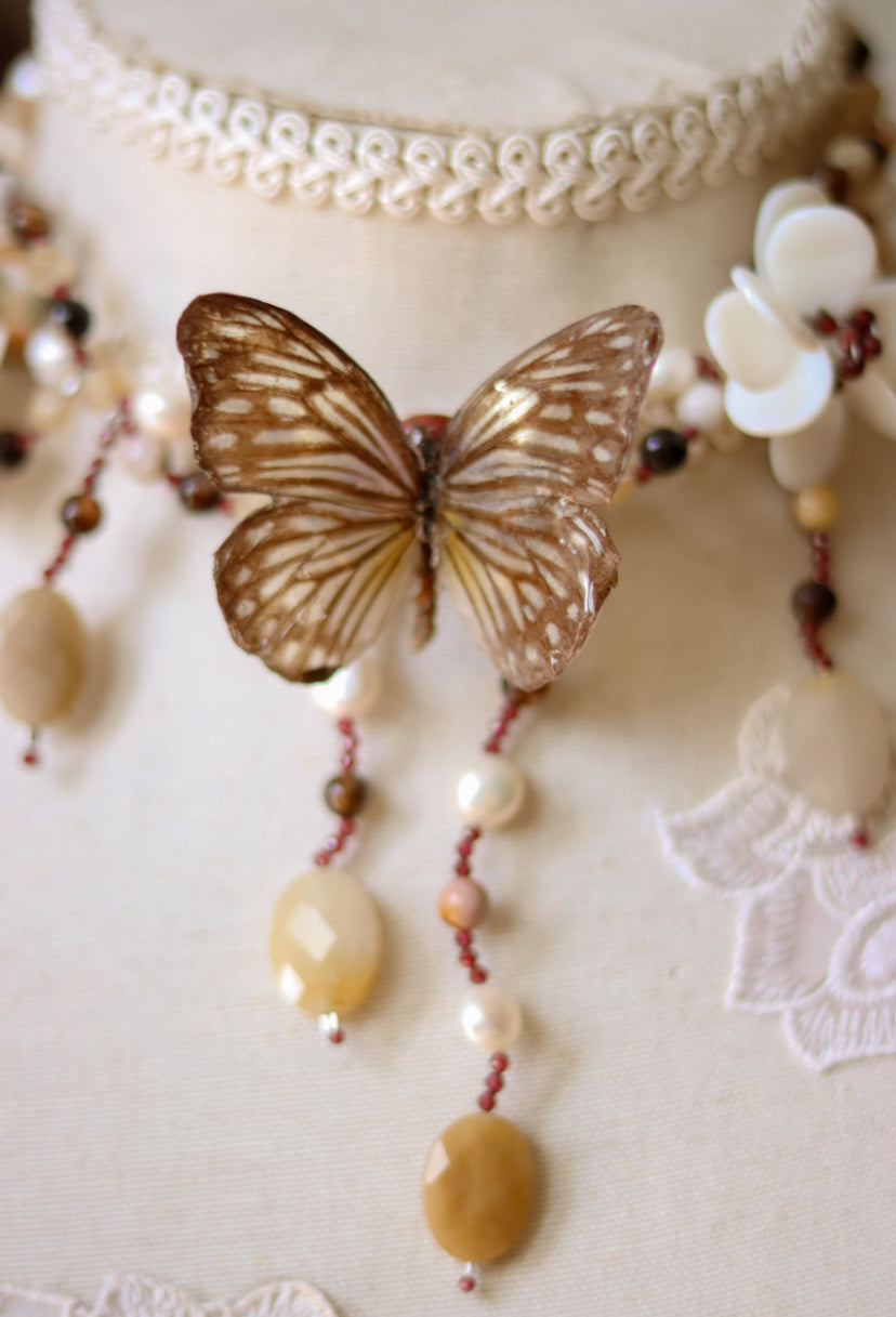 ‘Glassy Tiger’ Freshwater Pearl & Gemstone Butterfly Necklace