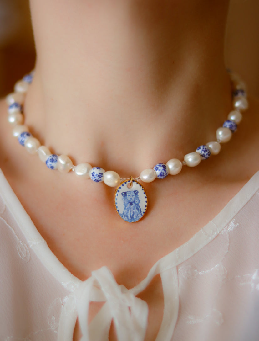 ‘Puppy’ Freshwater Pearl Porcelain Necklace