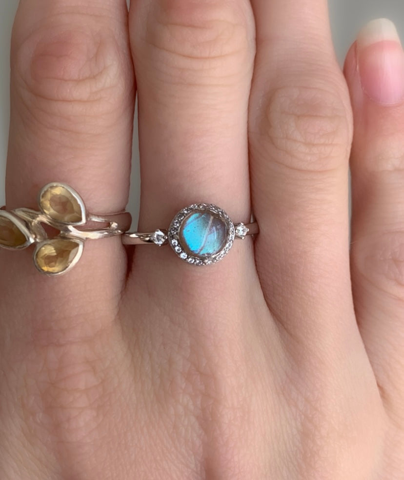 Sterling Silver 1935 Morpho Butterfly Wing Fragment Ring P