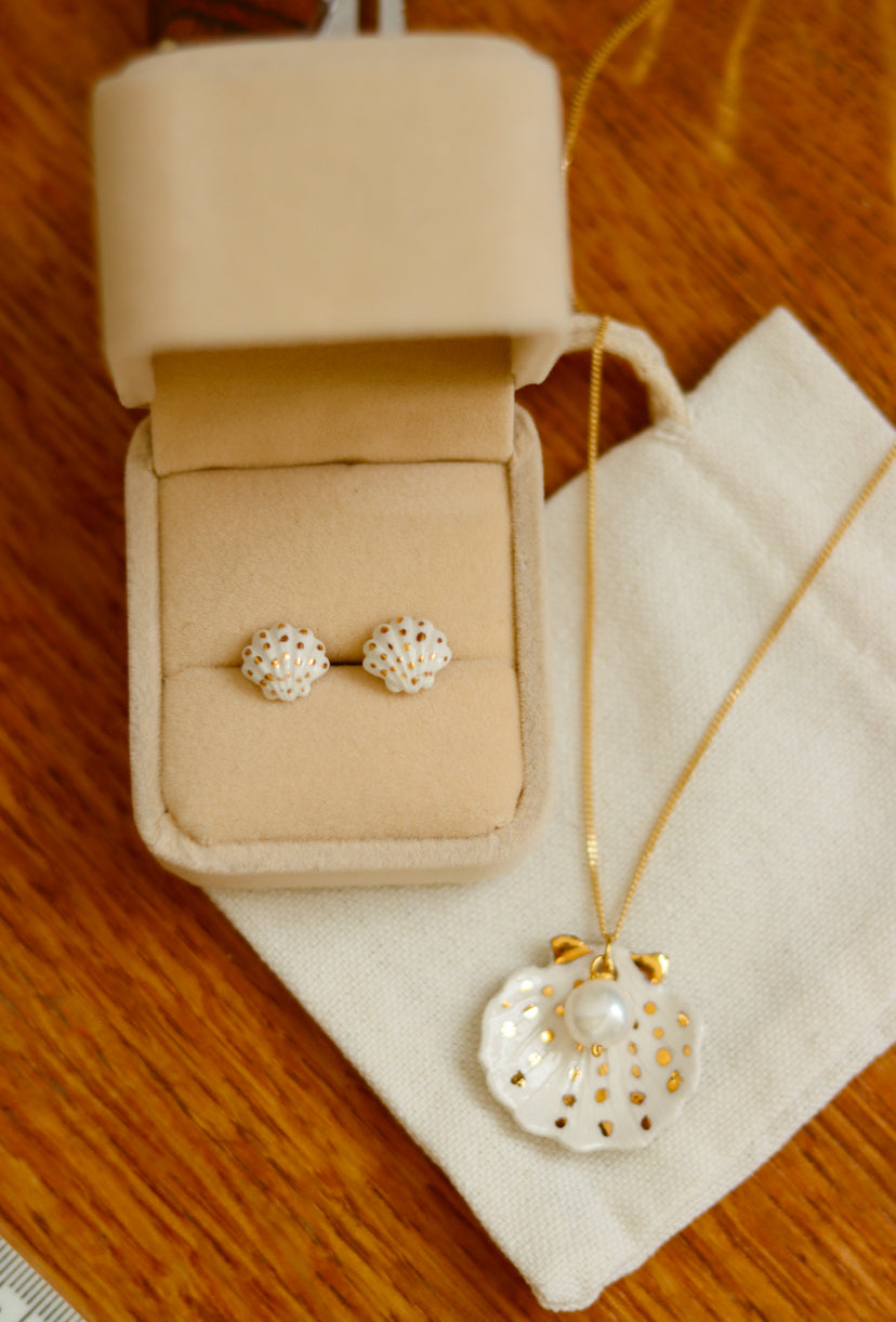 ‘Seashell’ Sterling Silver Porcelain Stud Earrings