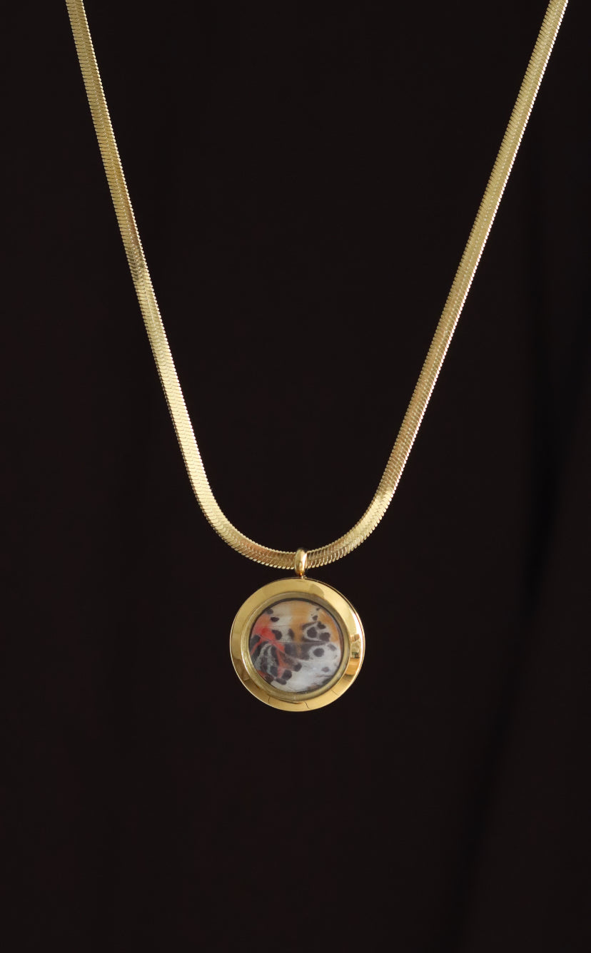 Reversible Glass Leopard Lacewing Butterfly Necklace