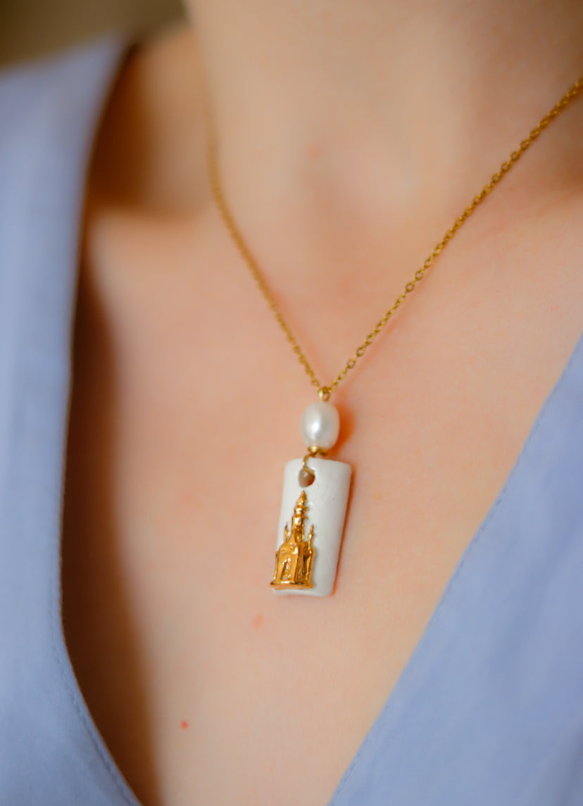 ‘Golden Castle’ Freshwater Pearl Porcelain Necklace