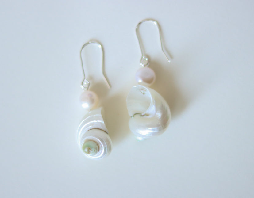 ‘Seashell’ Freshwater Pearl Sterling Silver Earrings