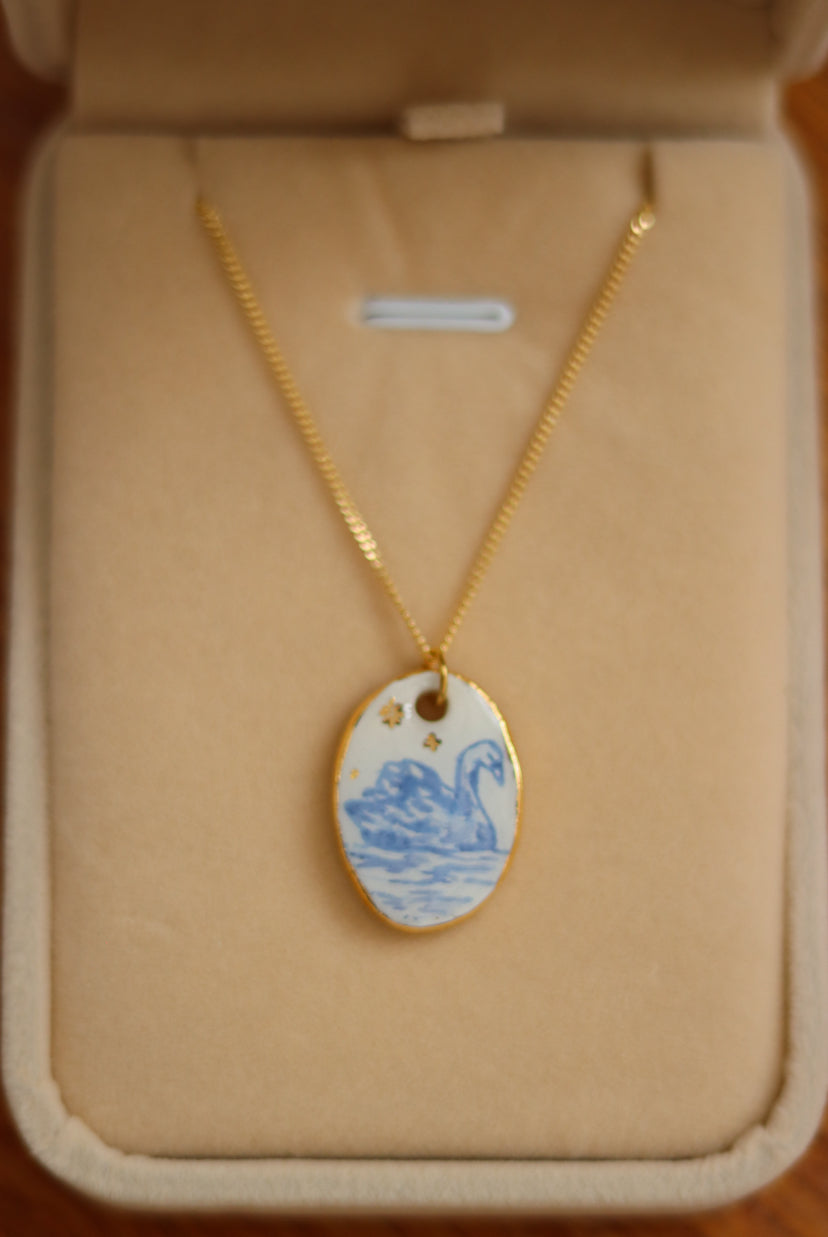 ‘Swan’ Sterling Silver Porcelain Necklace