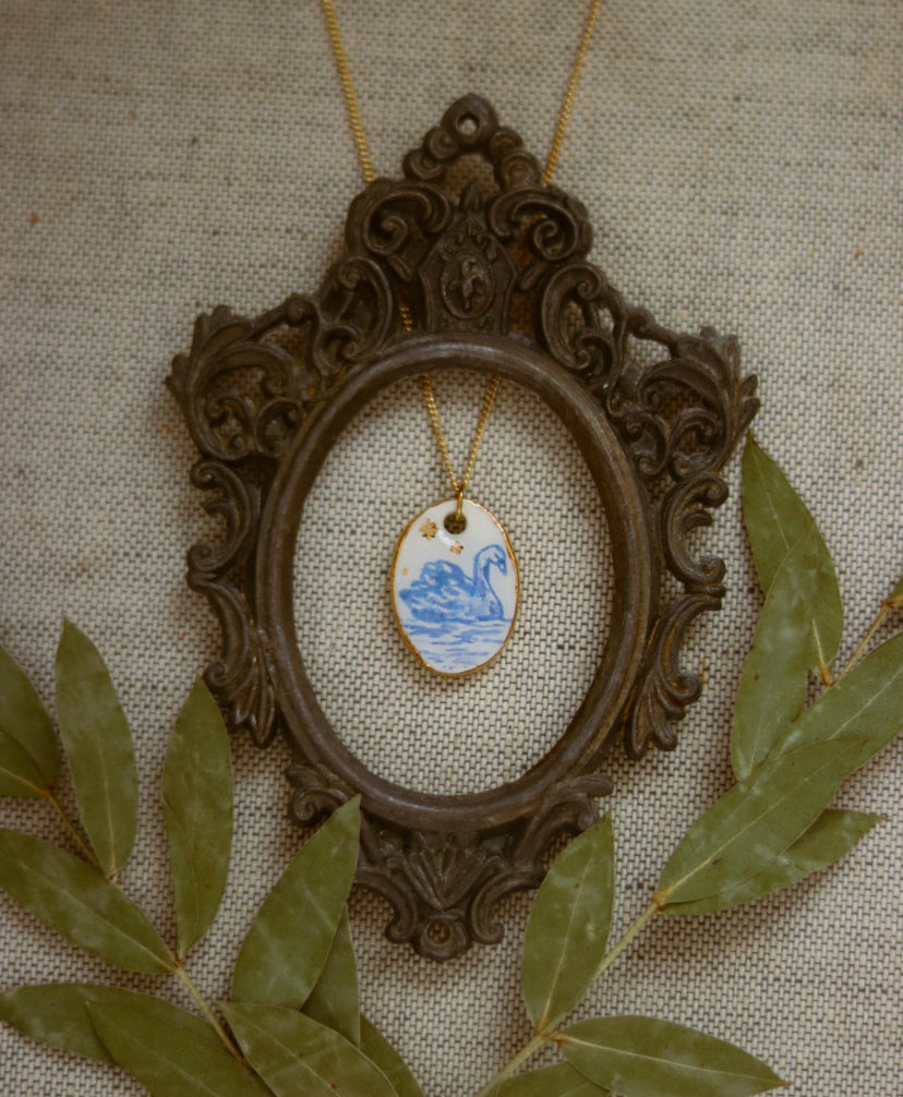 ‘Swan’ Sterling Silver Porcelain Necklace