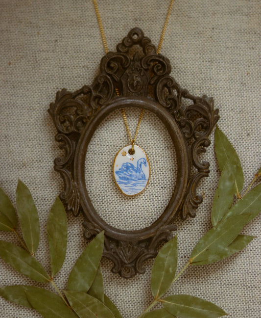 ‘Swan’ Sterling Silver Porcelain Necklace