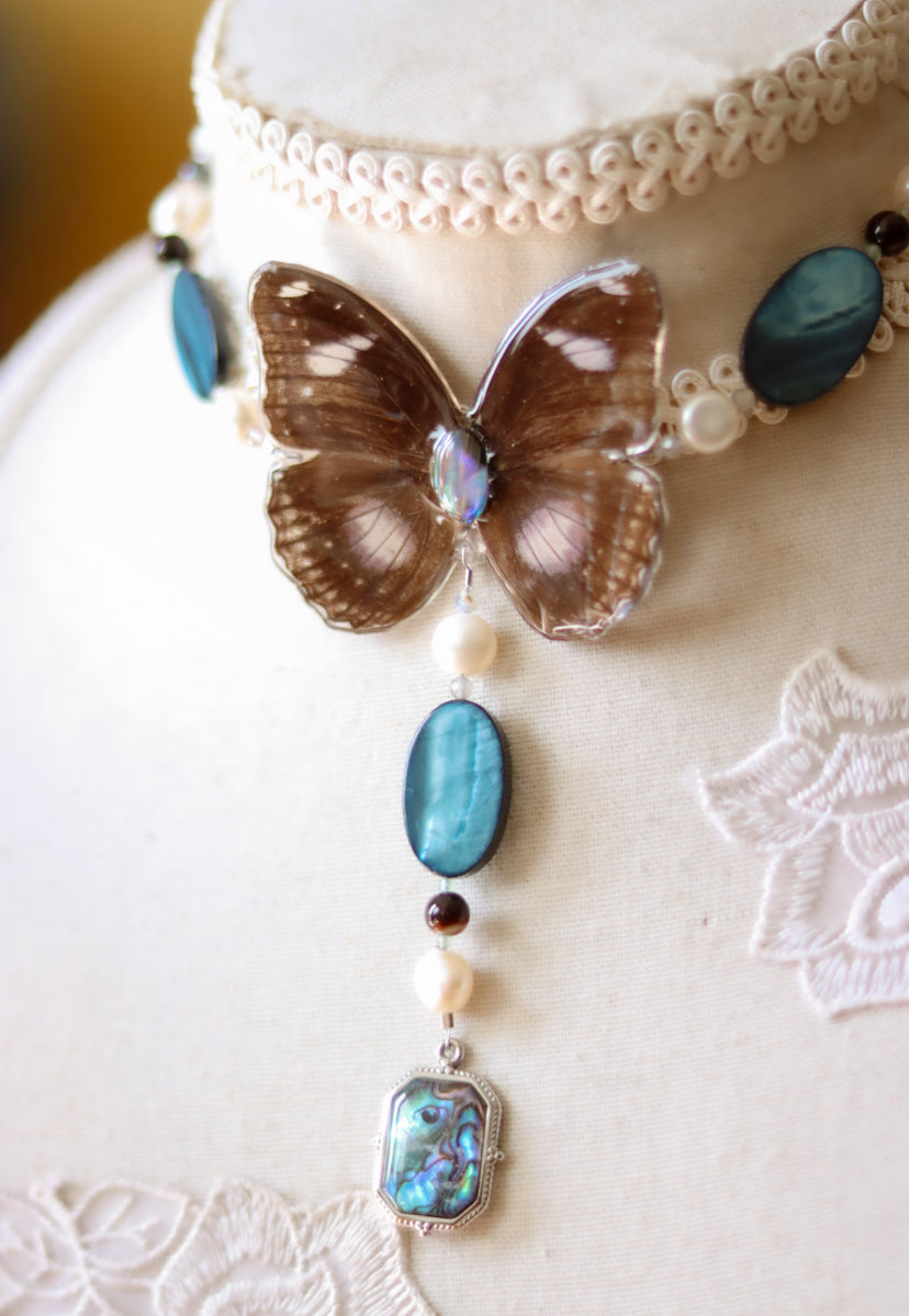 ‘Blue Moon’ Freshwater Pearl & Gemstone Butterfly Necklace