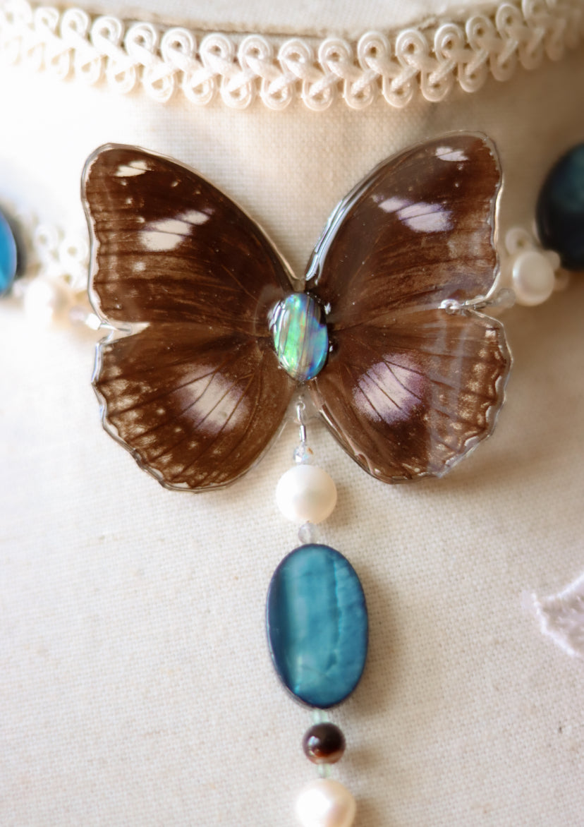 ‘Blue Moon’ Freshwater Pearl & Gemstone Butterfly Necklace