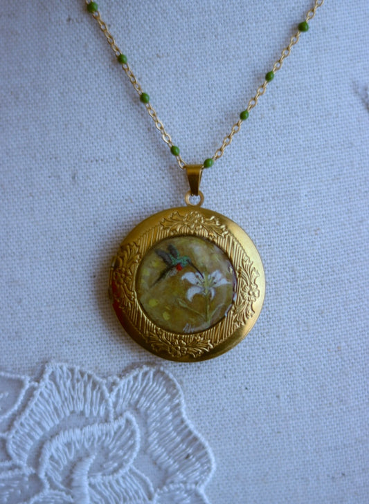 Sunbird Hand-Painted Locket Necklace
