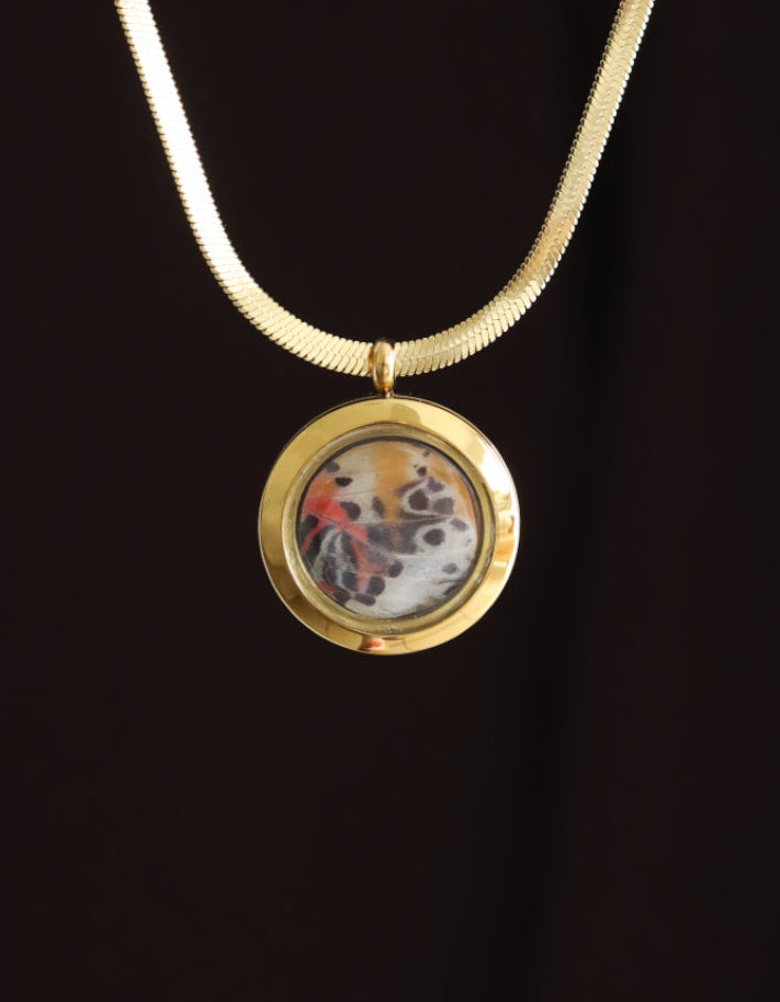 Reversible Glass Leopard Lacewing Butterfly Necklace