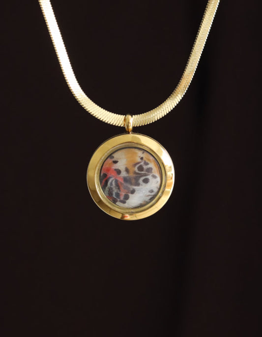 Reversible Glass Leopard Lacewing Butterfly Necklace