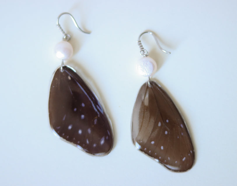 ‘Striped Blue Crow’ Freshwater Pearl Butterfly Earrings