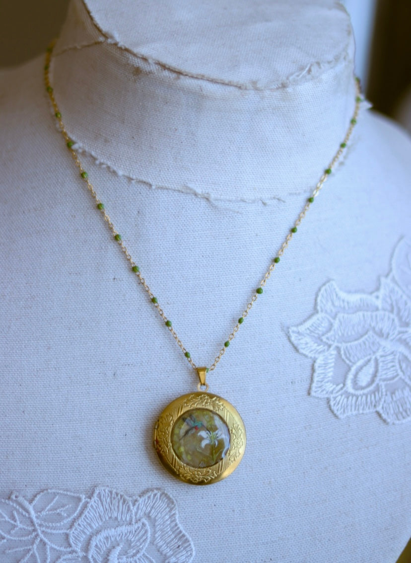 Sunbird Hand-Painted Locket Necklace