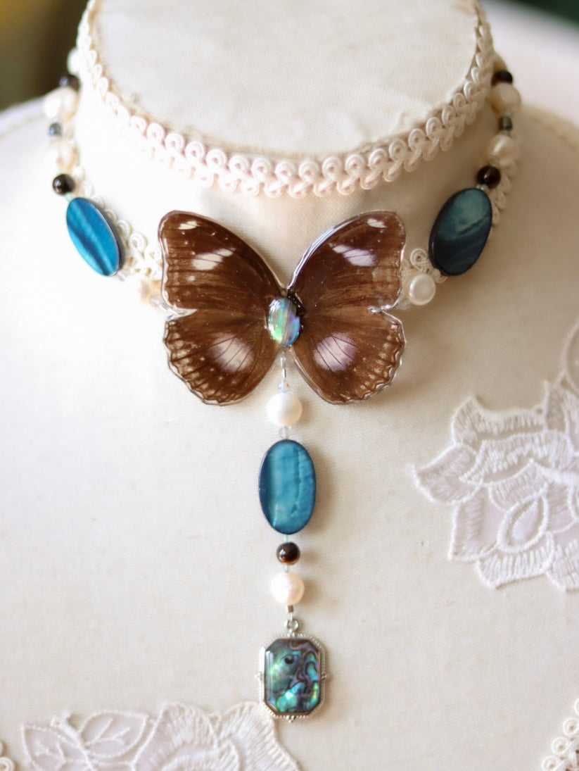‘Blue Moon’ Freshwater Pearl & Gemstone Butterfly Necklace