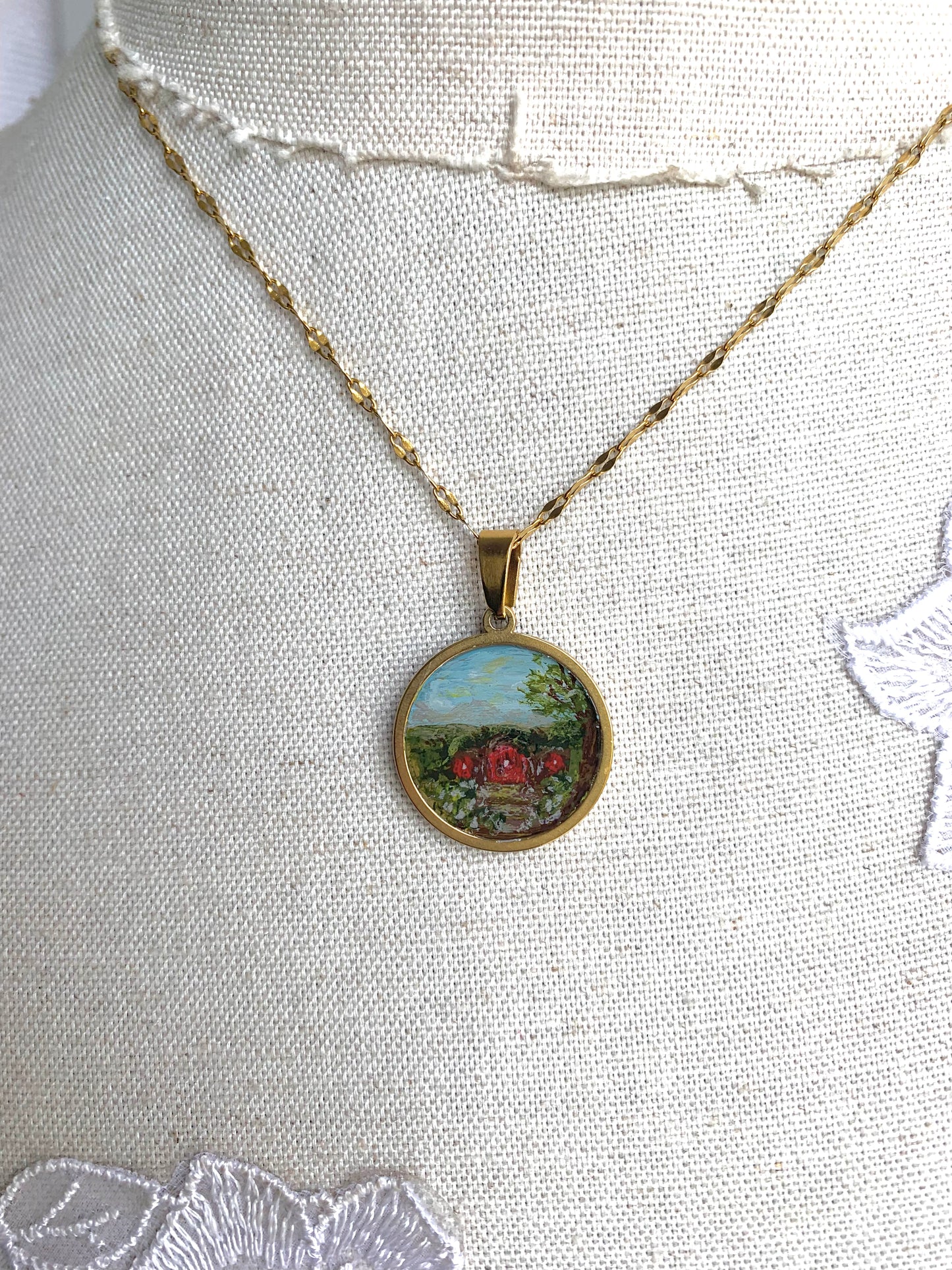 ‘Hobbit Dwelling’ Hand-Painted Necklace