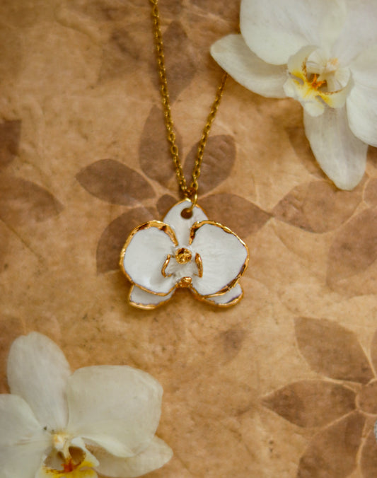 ‘Snow Orchid’ Porcelain Necklace
