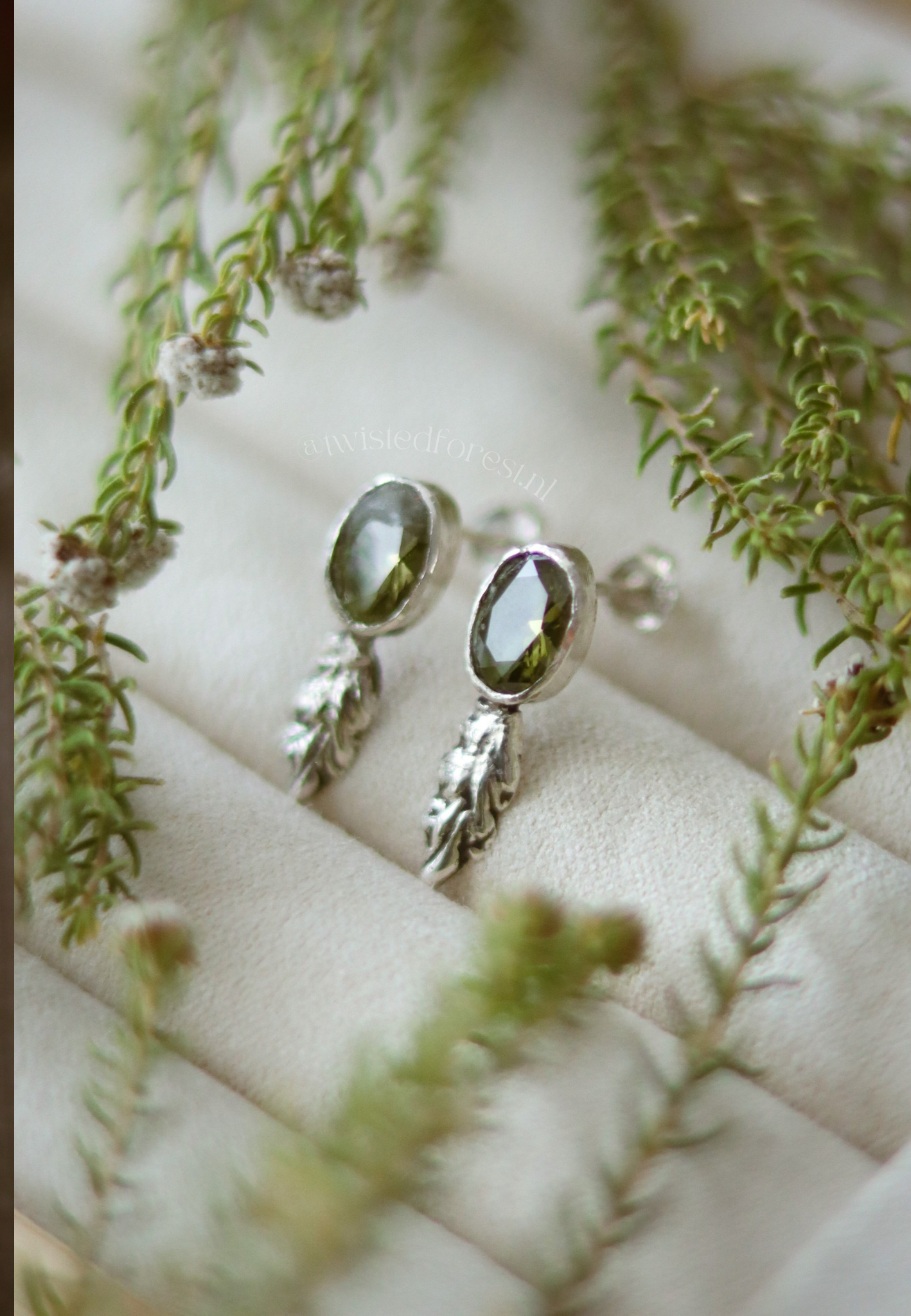 Sterling Silver Peridot Oak Leaf Stud Earrings