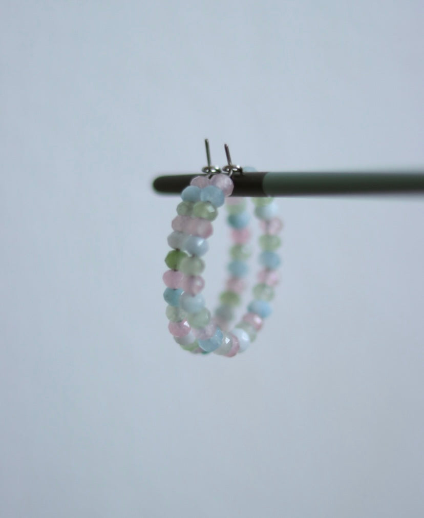 ‘Gabrielle’ Rose Quartz, Aquamarine & Aventurine Gemstone Hoops