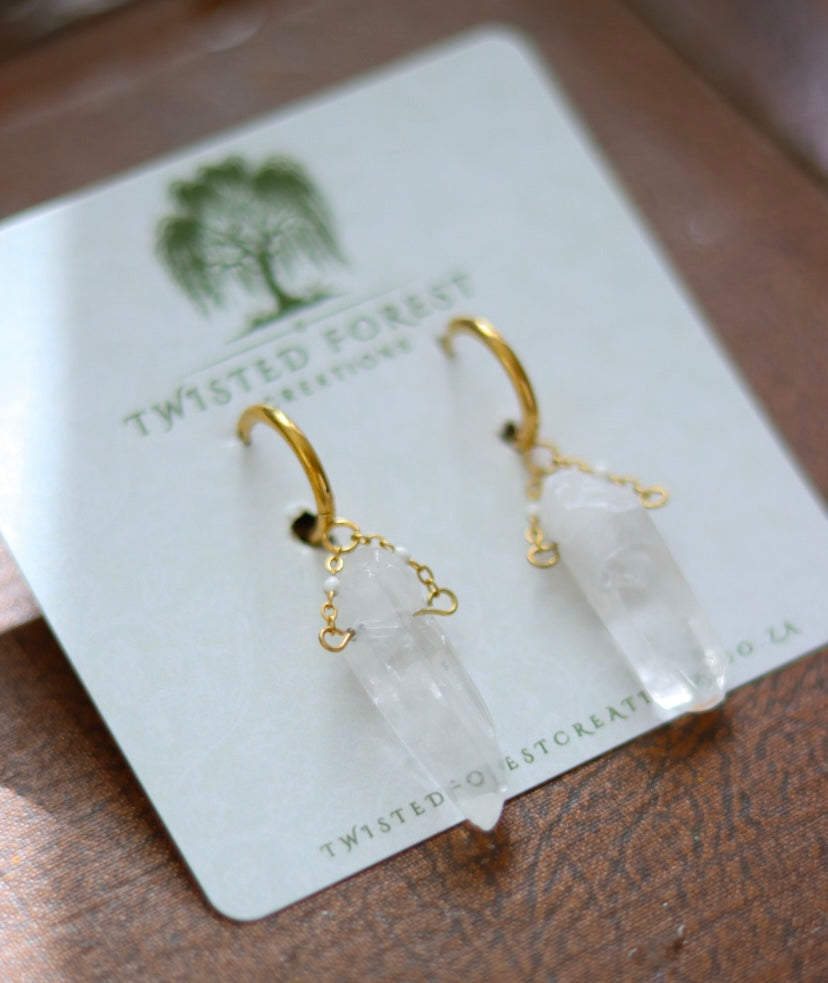 ‘Victoria’ Clear Quartz Gemstone Hoops