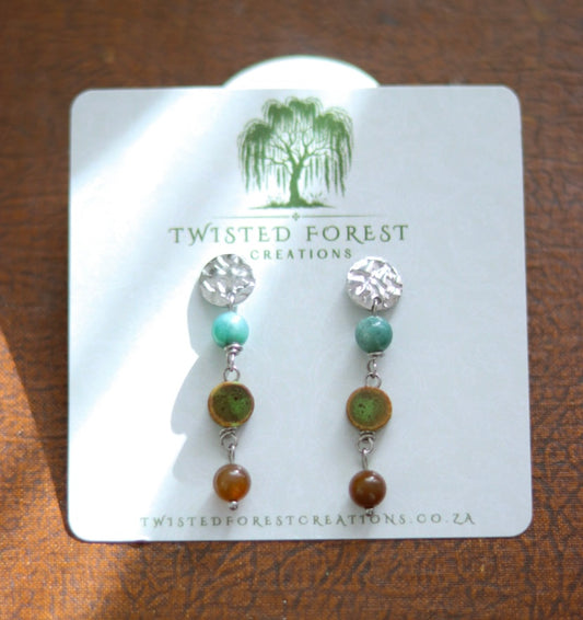 ‘Willow’ Agate Gemstone & Ceramic Earrings