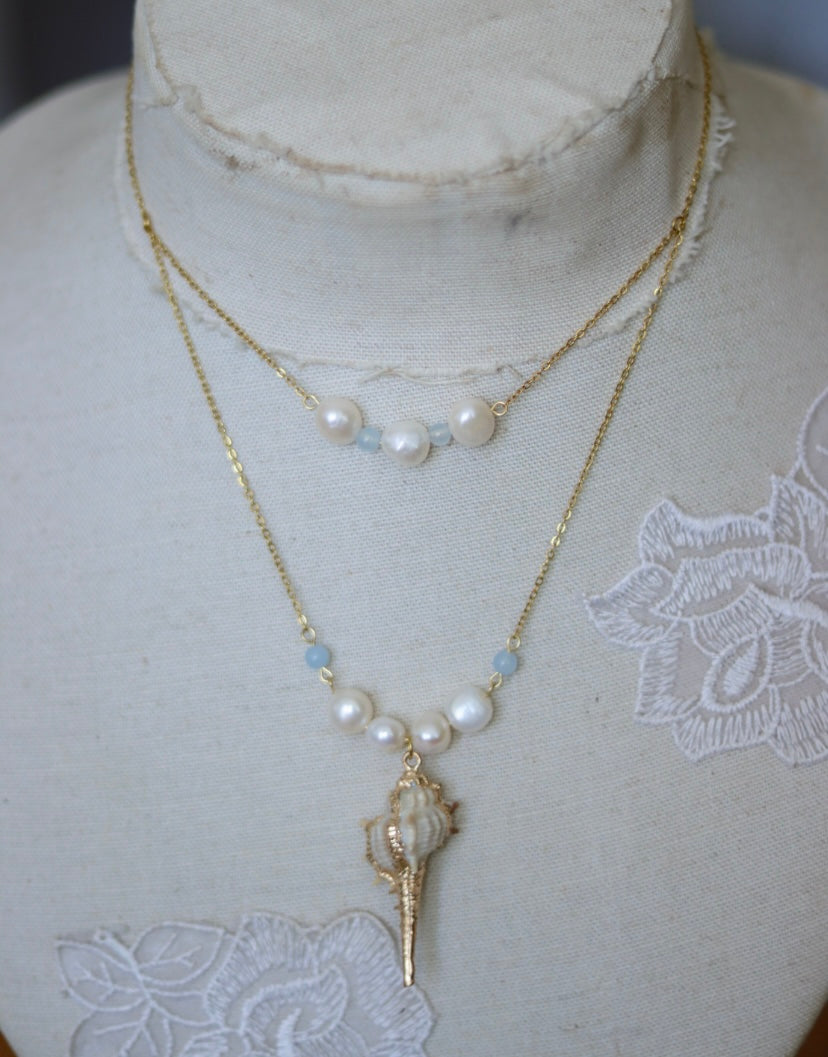 ‘Tide Pool’ Freshwater Pearl & Gemstone Layered Seashell Necklace