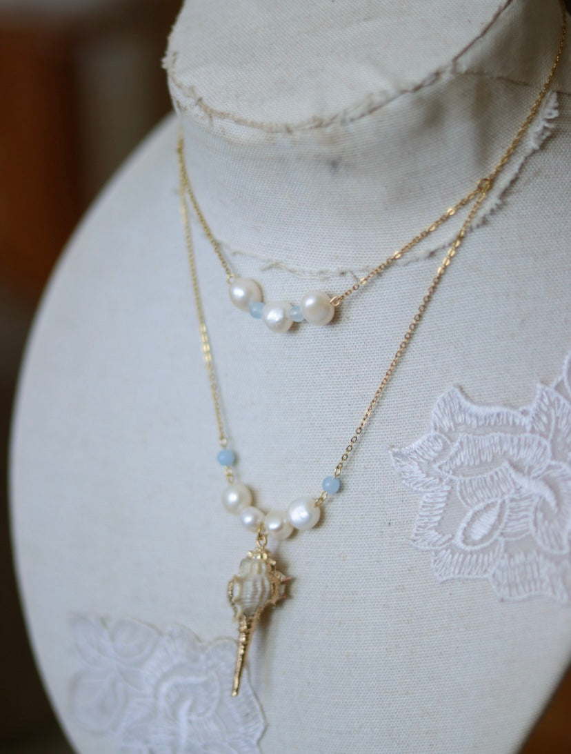 ‘Tide Pool’ Freshwater Pearl & Gemstone Layered Seashell Necklace