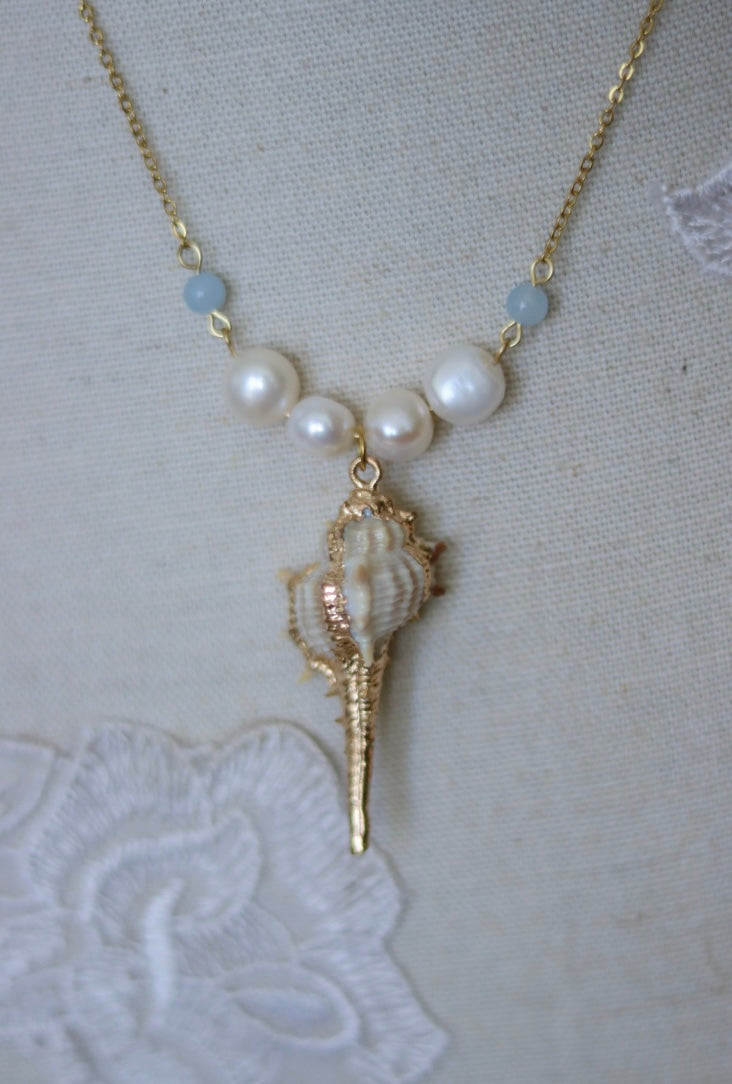 ‘Tide Pool’ Freshwater Pearl & Gemstone Layered Seashell Necklace