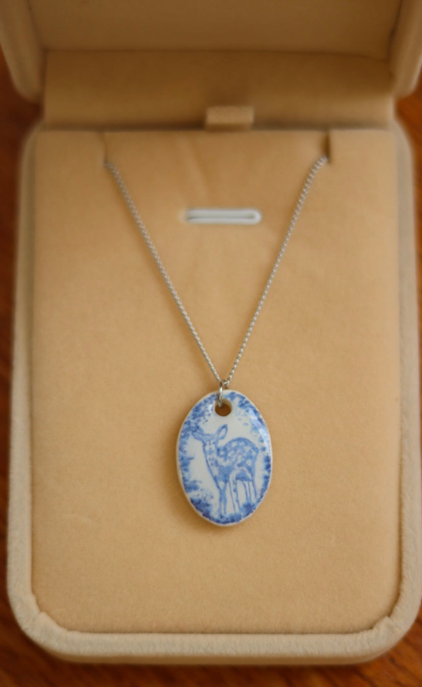 ‘Fawn’ Sterling Silver Porcelain Necklace